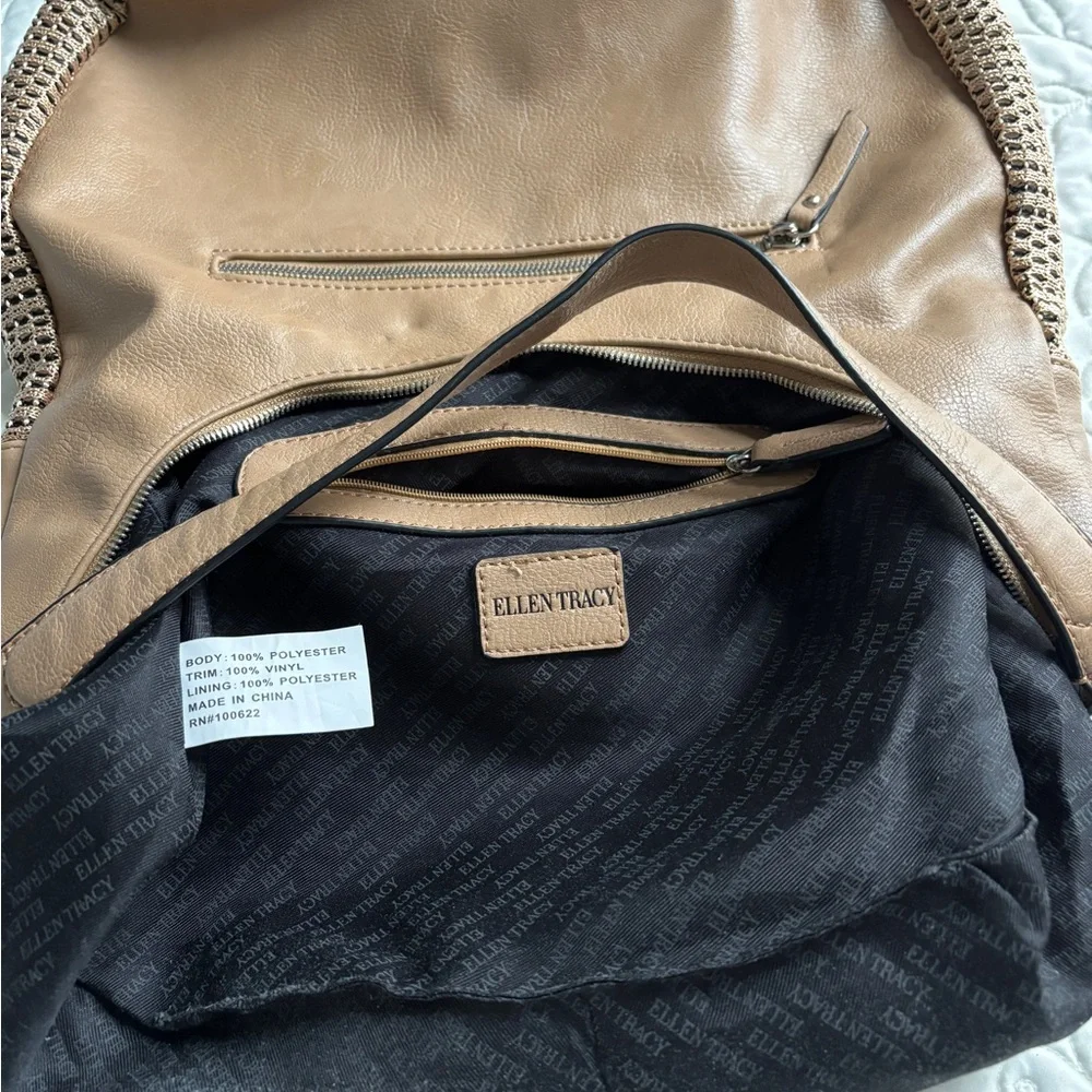 Ellen Tracy Tan Woven Shoulder Bag